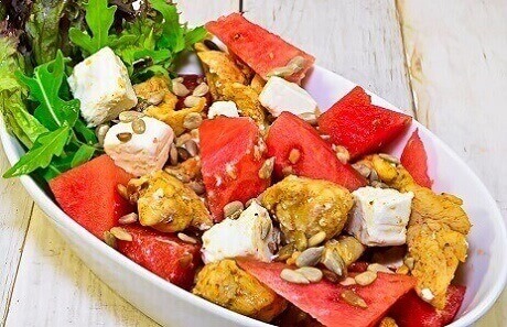 Grilled watermelon with a steak salad